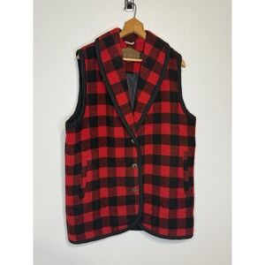 Vintage Woolrich Womens Red Buffalo Plaid Vest Wool Thick Long Size Large USA